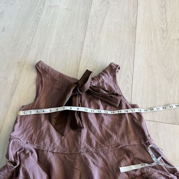 Anthropologie Zehavale Flounced Tiered Boho Gatsby Lace Mini Dress Purple Mink s - Picture 3 of 7